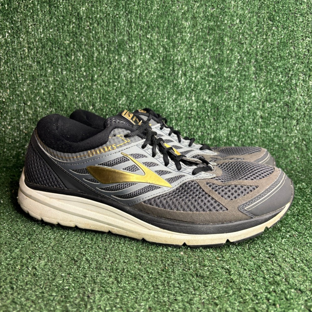 Brooks Addiction 13 DNA Mesh Athletic Running Shoes Grey Gold Mens Sz 12 2E Wide
